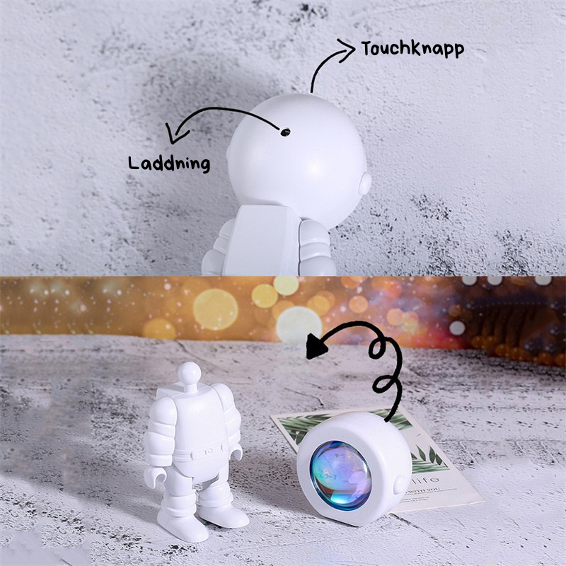 Astronaut projektorlampa – solnedgångslampa, nattlampa, atmosfärlampa – USB laddbar